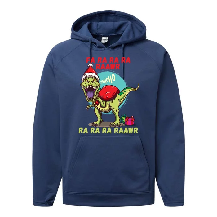 Funny Christmas Dinosaur Fa Ra Ra Rawr Tfunny Giftrex Carol Santa Hat Gift Performance Fleece Hoodie