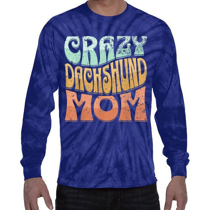 Funny Crazy Dachshund Mom Retro Vintage Top For Women Tie-Dye Long Sleeve Shirt