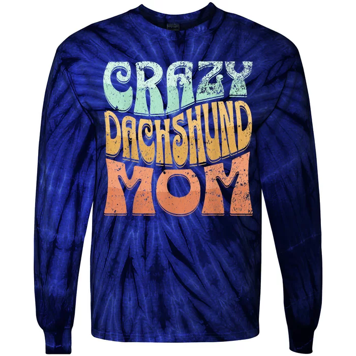 Funny Crazy Dachshund Mom Retro Vintage Top For Women Tie-Dye Long Sleeve Shirt