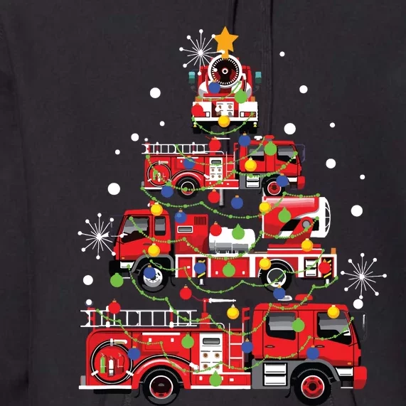 Funny Christmas Decor Firefighter Truck Christmas Tree Premium Hoodie