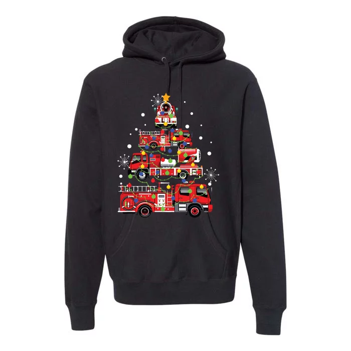 Funny Christmas Decor Firefighter Truck Christmas Tree Premium Hoodie