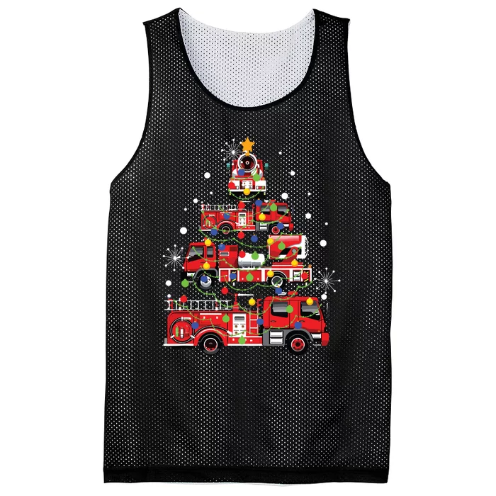 Funny Christmas Decor Firefighter Truck Christmas Tree Mesh Reversible Basketball Jersey Tank