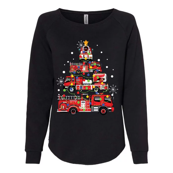 Funny Christmas Decor Firefighter Truck Christmas Tree Womens California Wash Sweatshirt