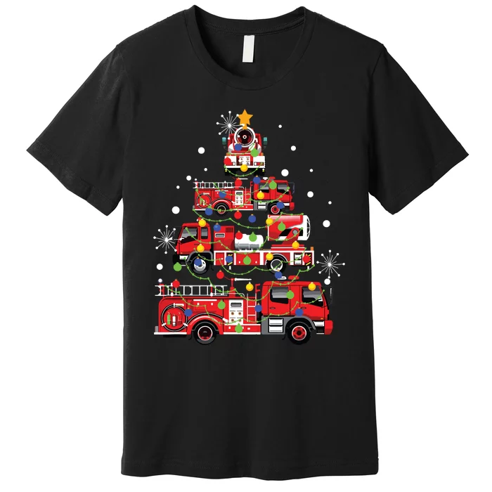 Funny Christmas Decor Firefighter Truck Christmas Tree Premium T-Shirt