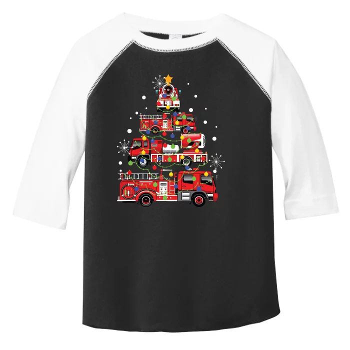 Funny Christmas Decor Firefighter Truck Christmas Tree Toddler Fine Jersey T-Shirt