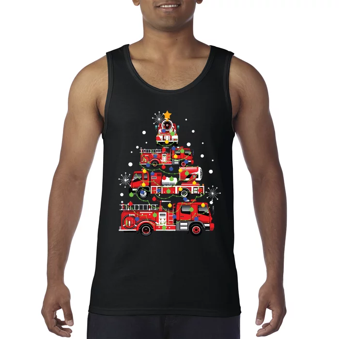 Funny Christmas Decor Firefighter Truck Christmas Tree Tank Top