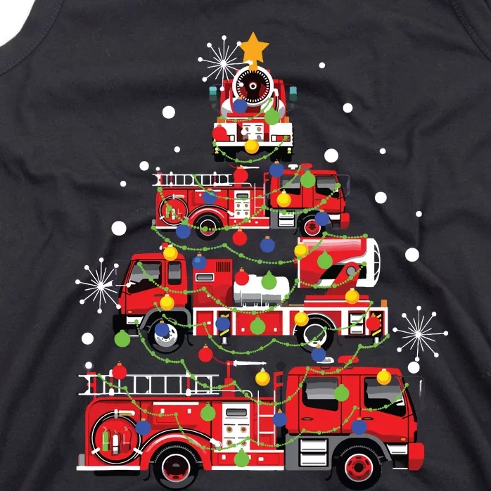 Funny Christmas Decor Firefighter Truck Christmas Tree Tank Top