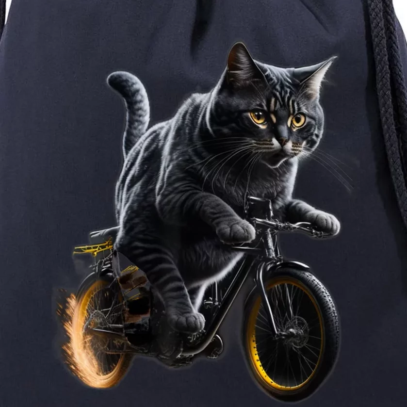 Funny Cat Drives Bicycle Cat Lover Graphic Cats Kitten Lover Drawstring Bag