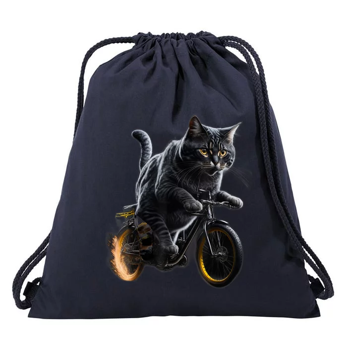 Funny Cat Drives Bicycle Cat Lover Graphic Cats Kitten Lover Drawstring Bag