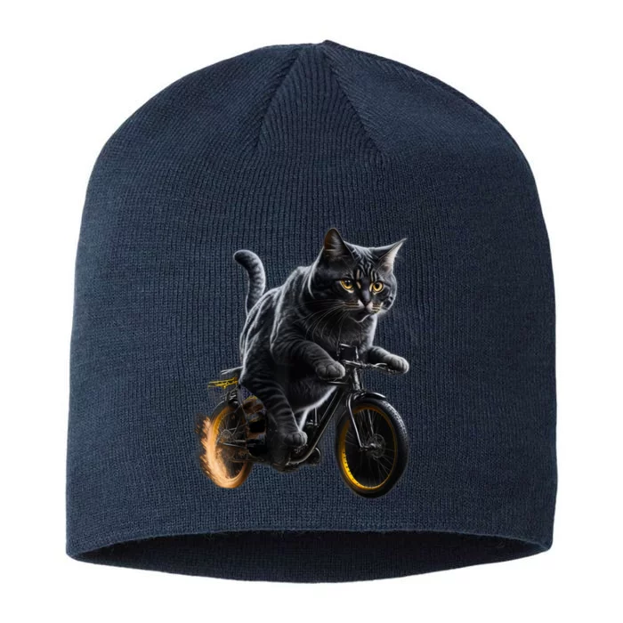 Funny Cat Drives Bicycle Cat Lover Graphic Cats Kitten Lover 8 1/2in Sustainable Knit Beanie