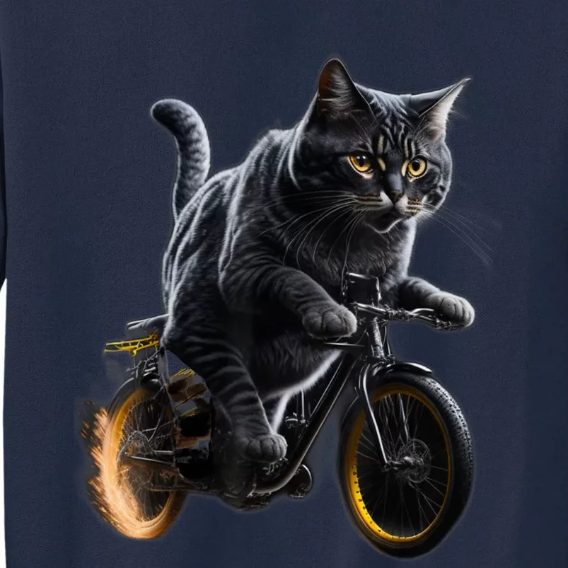 Funny Cat Drives Bicycle Cat Lover Graphic Cats Kitten Lover Tall Sweatshirt