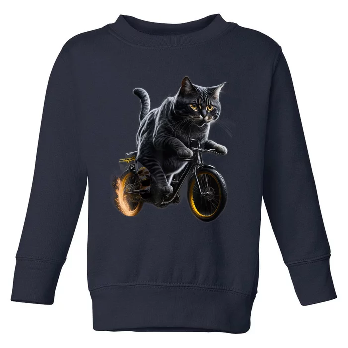 Funny Cat Drives Bicycle Cat Lover Graphic Cats Kitten Lover Toddler Sweatshirt