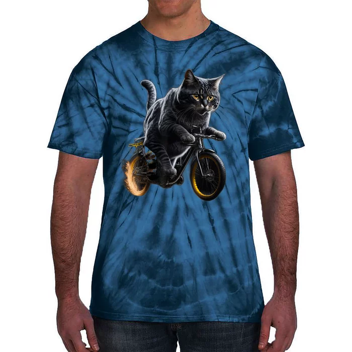 Funny Cat Drives Bicycle Cat Lover Graphic Cats Kitten Lover Tie-Dye T-Shirt