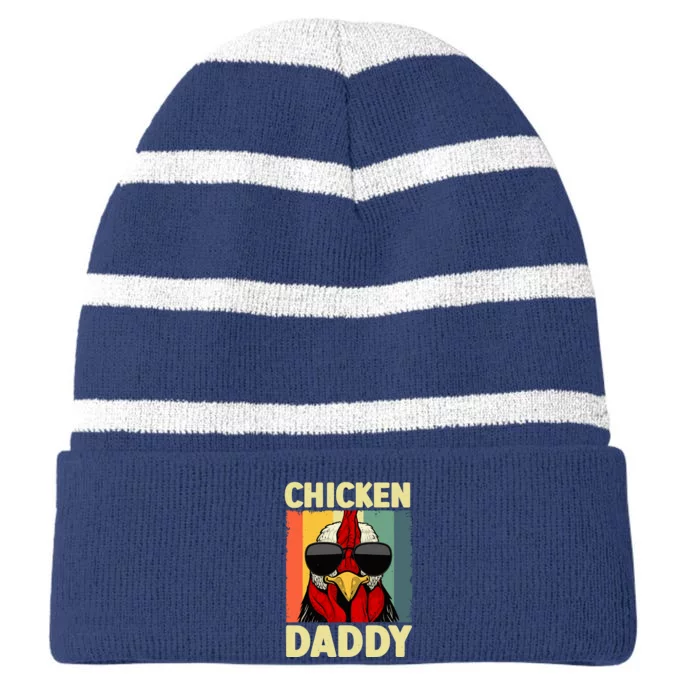 Funny Chicken Daddy Design For Dad Farmer Chicken Lover Striped Beanie with Solid Band