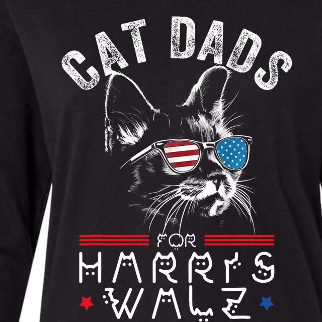 Funny Cat Dads For Harris Waltz 2024 Usa Flag Womens Cotton Relaxed Long Sleeve T-Shirt