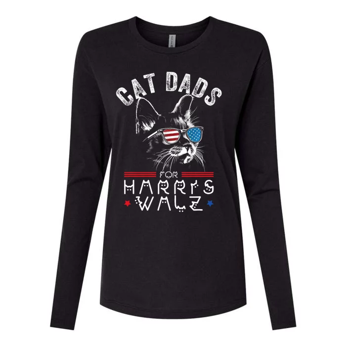 Funny Cat Dads For Harris Waltz 2024 Usa Flag Womens Cotton Relaxed Long Sleeve T-Shirt