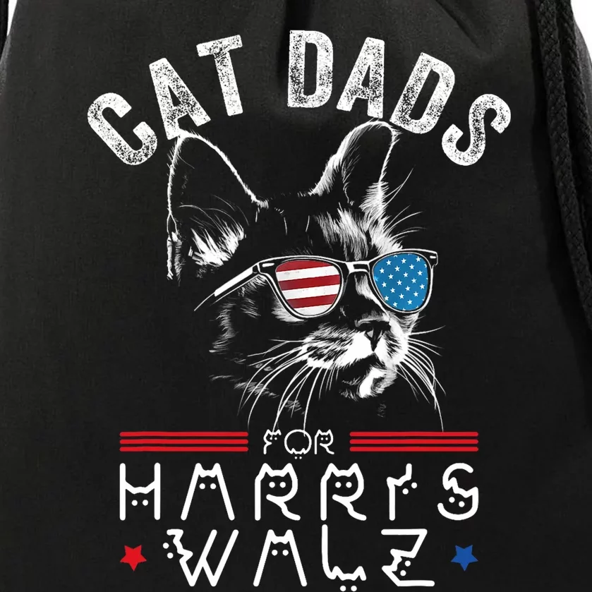 Funny Cat Dads For Harris Waltz 2024 Usa Flag Drawstring Bag