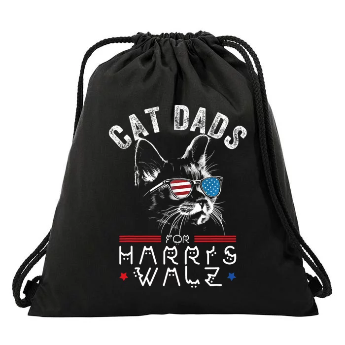 Funny Cat Dads For Harris Waltz 2024 Usa Flag Drawstring Bag