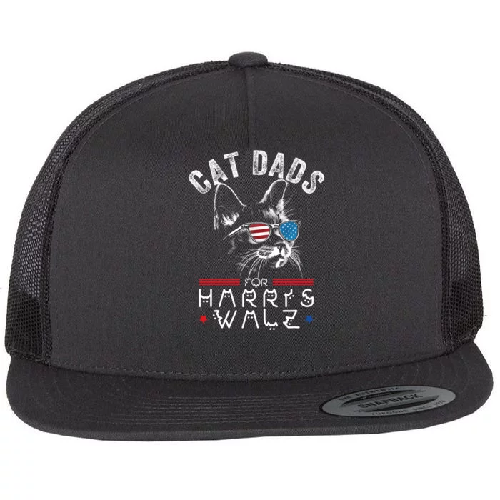 Funny Cat Dads For Harris Waltz 2024 Usa Flag Flat Bill Trucker Hat