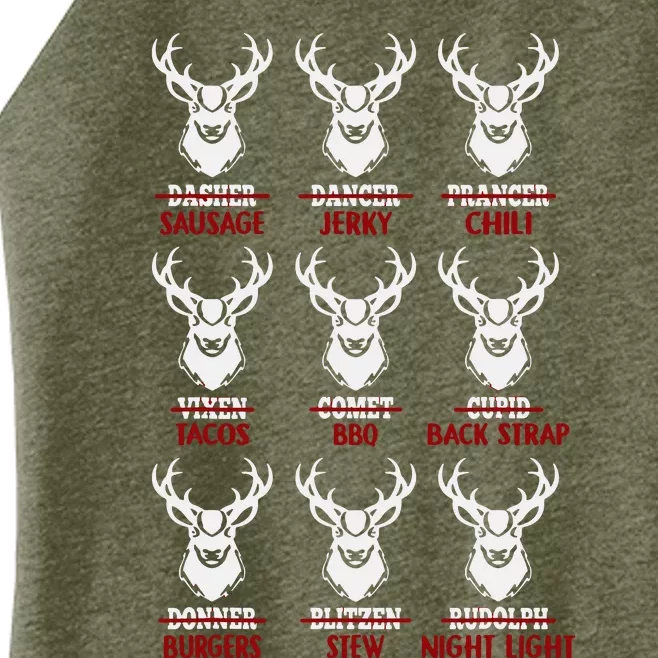 Funny Christmas Deer Hunters All Of Santa's Reindeer Design Women’s Perfect Tri Rocker Tank