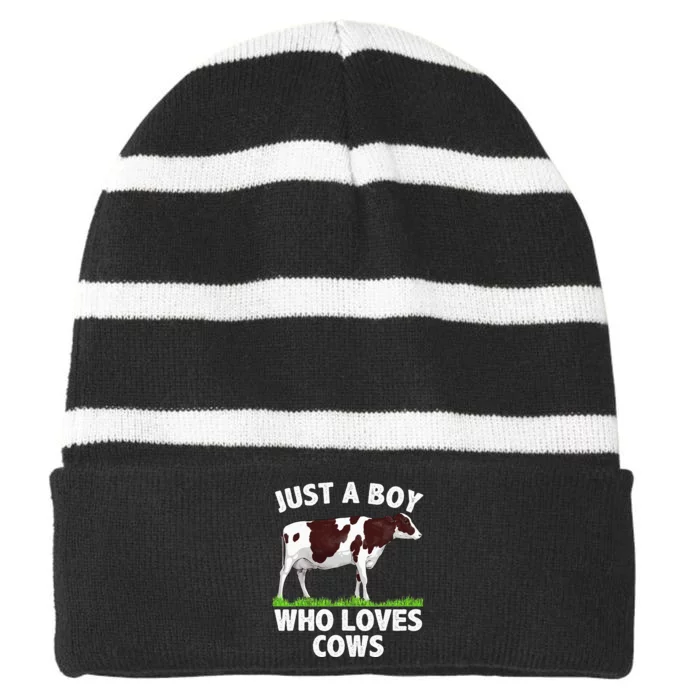 Funny Cow Design Cow Farmer Livestock Animal Striped Beanie with Solid Band