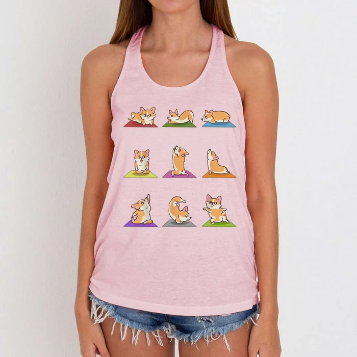 Funny Corgi Dogs Yoga Asana Poses Meditation Lovers Masters Gift Women's Knotted Racerback Tank