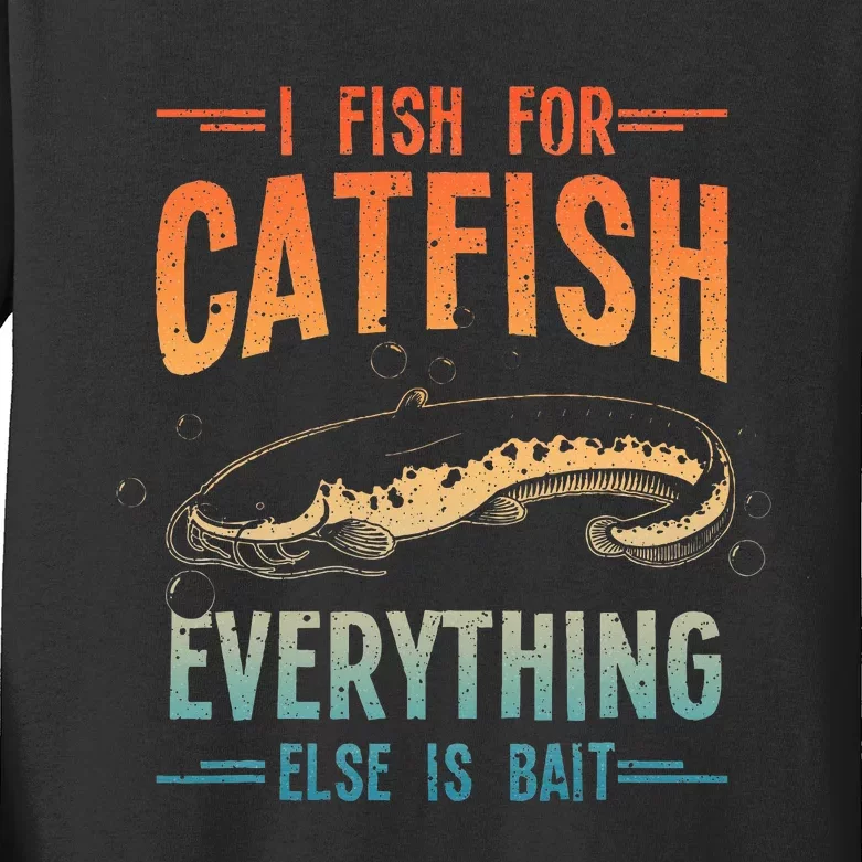 Funny Catfishing Design Catfish Fishing Hunter Kids Long Sleeve Shirt