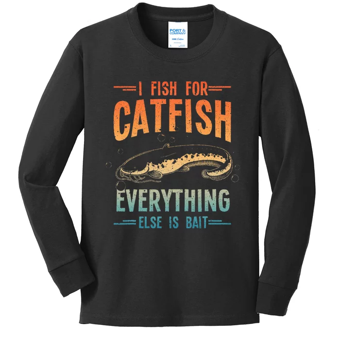 Funny Catfishing Design Catfish Fishing Hunter Kids Long Sleeve Shirt