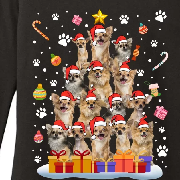 Funny Chihuahua Dog Ugly Sweater Christmas Tree Xmas Gift Womens CVC Long Sleeve Shirt