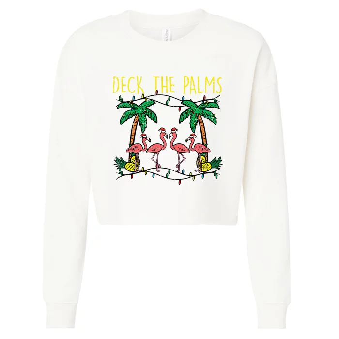 Flamingo Christmas Decor Festive Holiday Ornament Cropped Pullover Crew