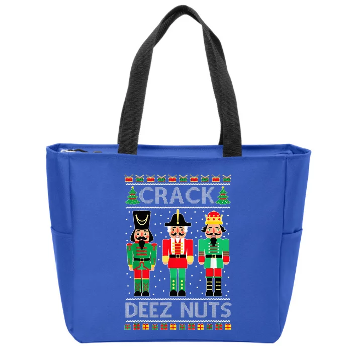 Funny Crack Deez Ugly Nuts Christmas Sweater Xmas Nutcracker Zip Tote Bag