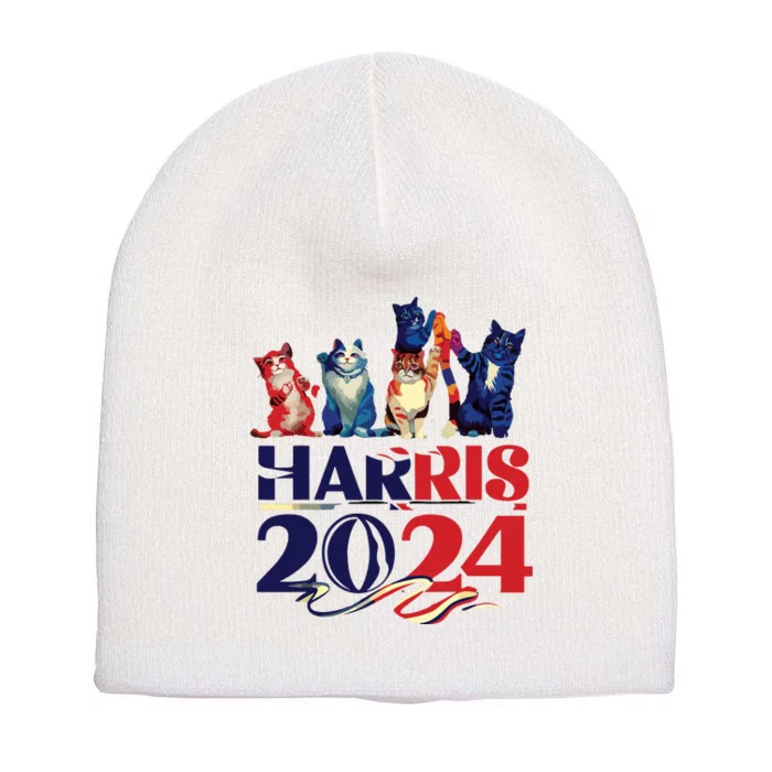 Funny Cat Design Kamala Harris 2024 Childless Cat Lady Short Acrylic Beanie