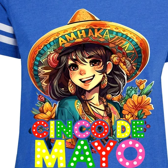 Funny Cinco De Mayo Mexican Fiesta 5 De Mayo Anime Girl Enza Ladies Jersey Football T-Shirt