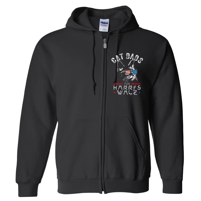 Funny Cat Dads For Harris Waltz 2024 Usa Flag Full Zip Hoodie