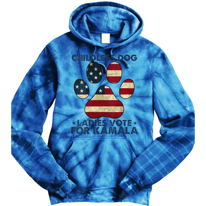 Funny Childless Dog Ladies Vote For Kamala Usa Flag Tie Dye Hoodie