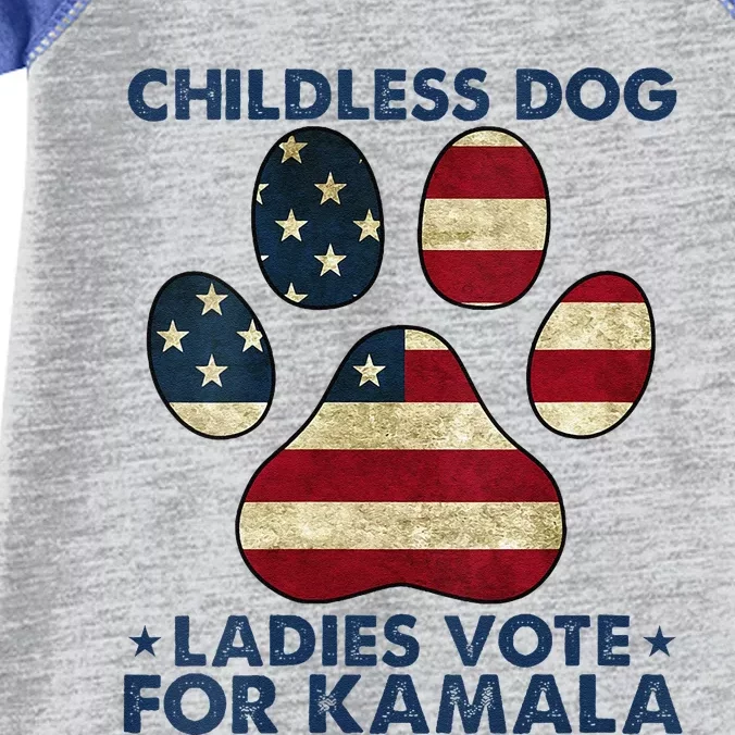 Funny Childless Dog Ladies Vote For Kamala Usa Flag Infant Baby Jersey Bodysuit