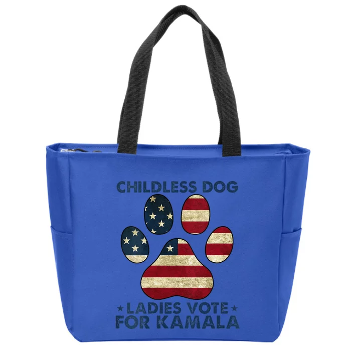 Funny Childless Dog Ladies Vote For Kamala Usa Flag Zip Tote Bag