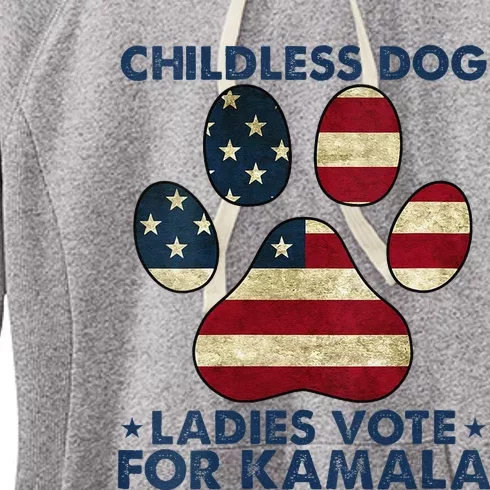 Funny Childless Dog Ladies Vote For Kamala Usa Flag Women's Fleece Hoodie