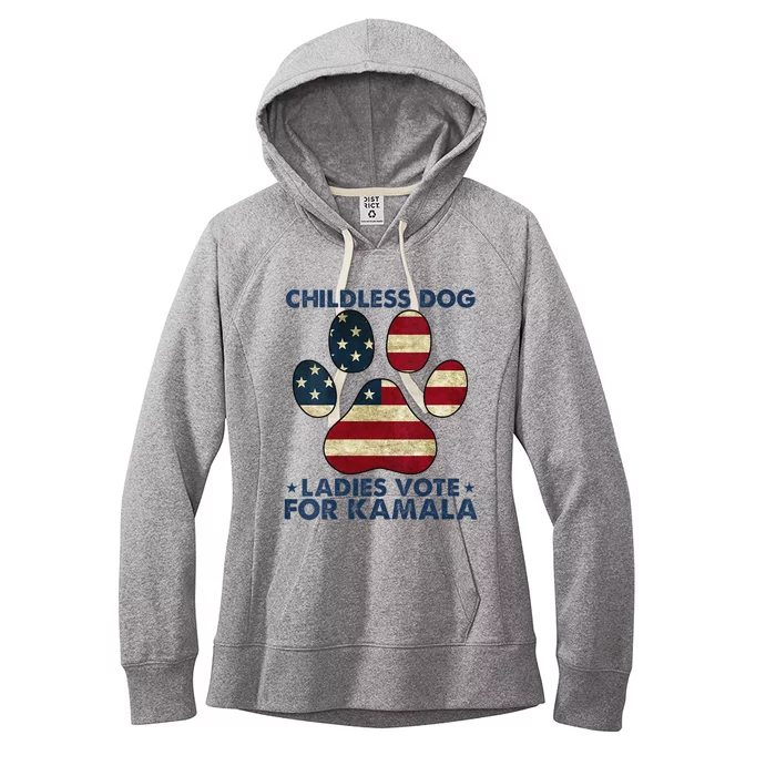 Funny Childless Dog Ladies Vote For Kamala Usa Flag Women's Fleece Hoodie