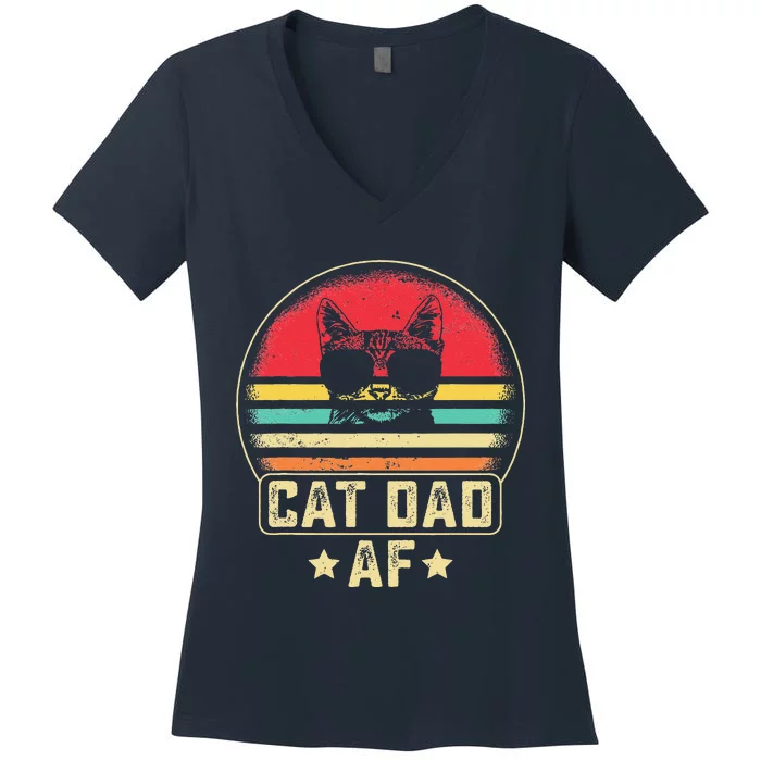 Funny Cat Dad Af Funny Daddy Fathers Day Vintage Cute Cat Lover Women's V-Neck T-Shirt