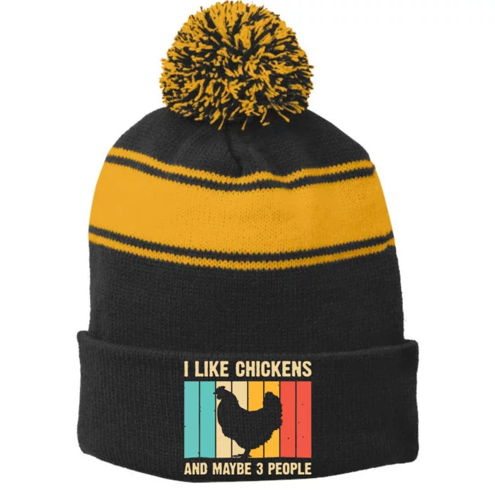 Funny Chicken Design Chicken Lover Men Women Farmers Life Stripe Pom Pom Beanie