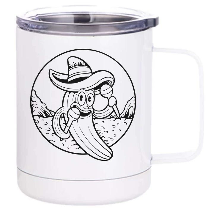 Funny Cinco De Mayo Cactus Mexican Monochrome Front & Back 12oz Stainless Steel Tumbler Cup