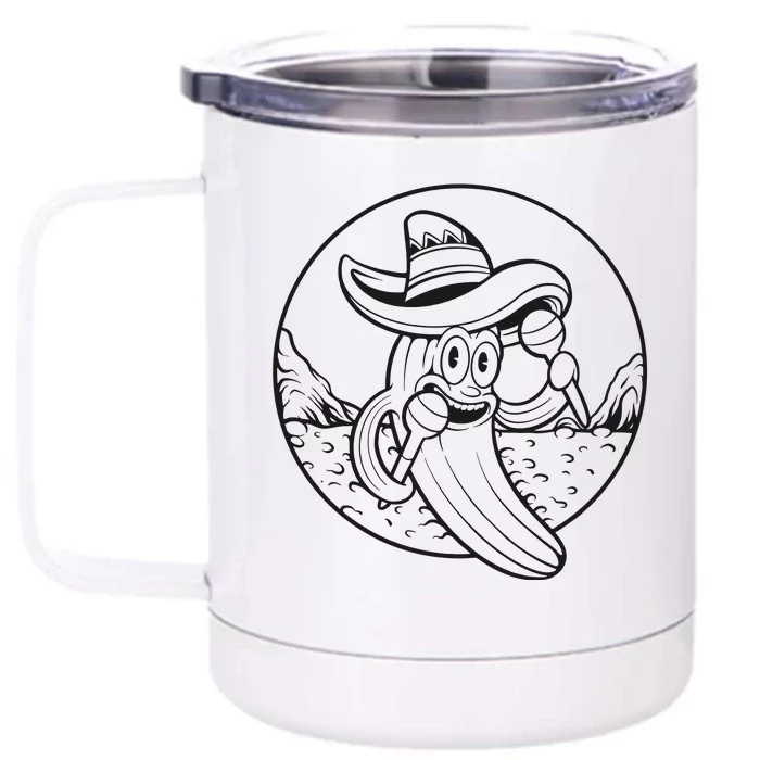 Funny Cinco De Mayo Cactus Mexican Monochrome Front & Back 12oz Stainless Steel Tumbler Cup