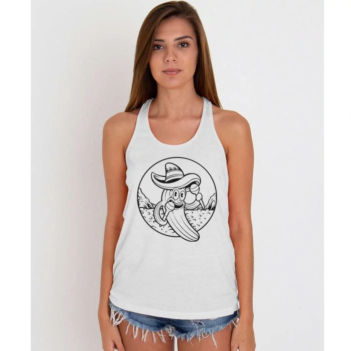 Funny Cinco De Mayo Cactus Mexican Monochrome Women's Knotted Racerback Tank