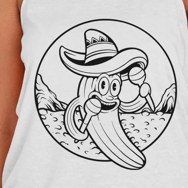 Funny Cinco De Mayo Cactus Mexican Monochrome Women's Knotted Racerback Tank