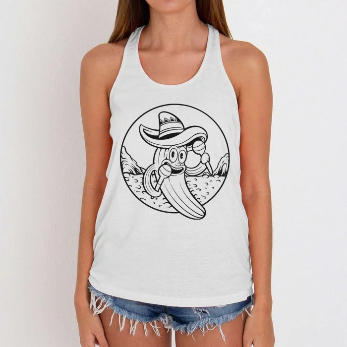 Funny Cinco De Mayo Cactus Mexican Monochrome Women's Knotted Racerback Tank