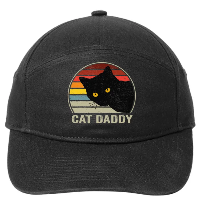 Funny Cat Dad Shirt, Cat Daddy Vintage Cat 80s Retro Style For 7-Panel Snapback Hat