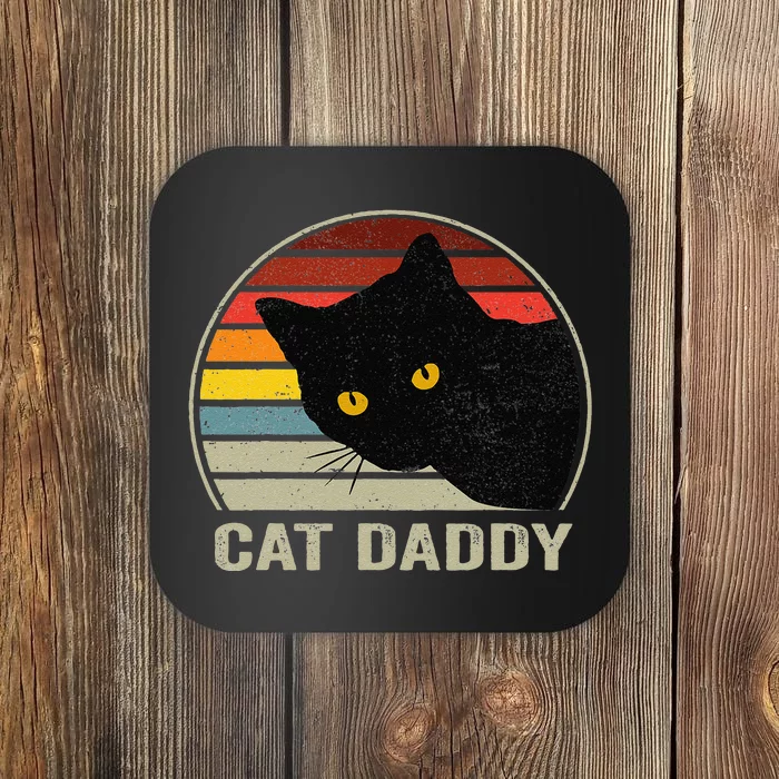 Funny Cat Dad Shirt, Cat Daddy Vintage Cat 80s Retro Style For Coaster