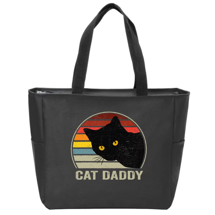 Funny Cat Dad Shirt, Cat Daddy Vintage Cat 80s Retro Style For Zip Tote Bag