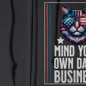 Funny Cat Design Mind Your Own Damn Business Full Zip Hoodie